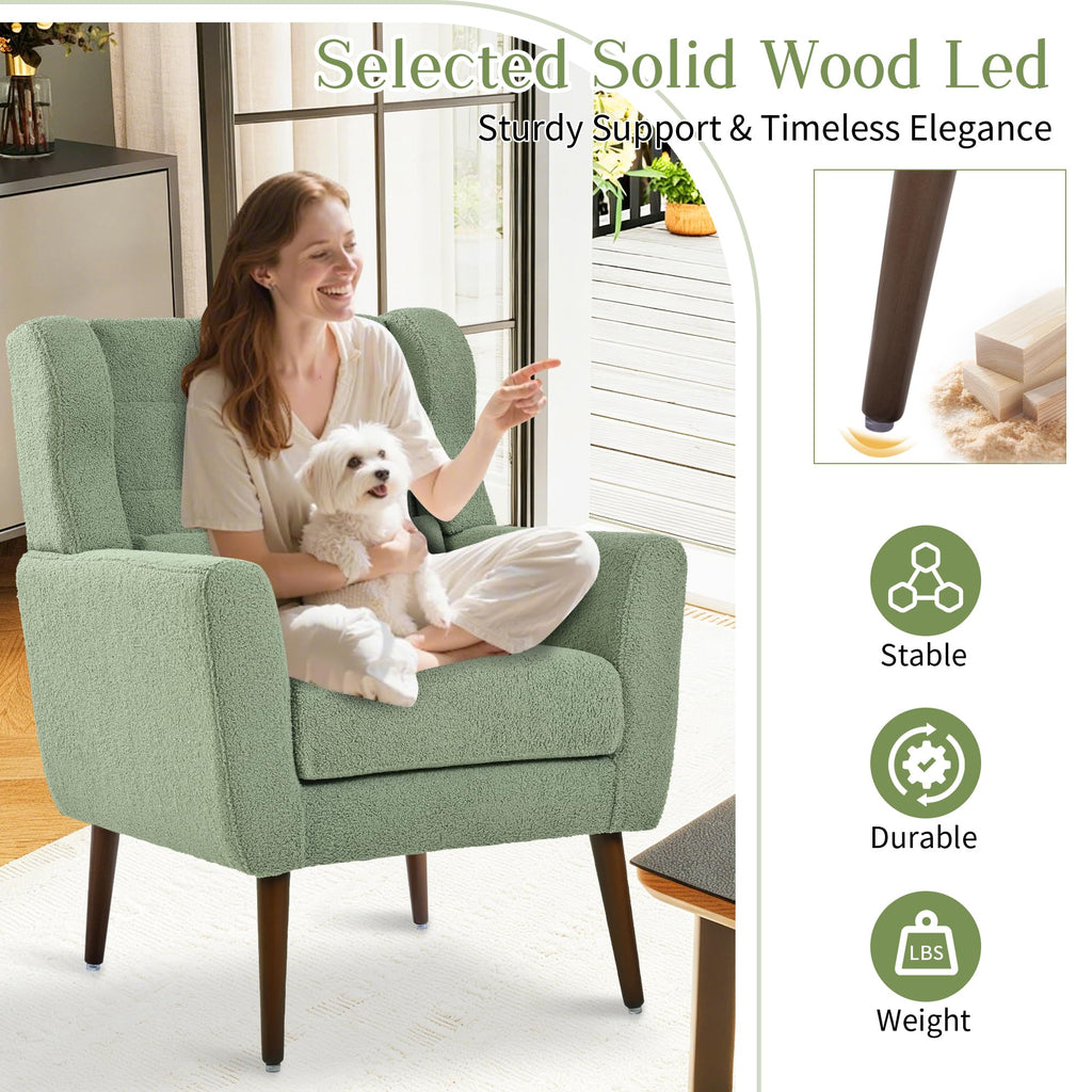 Green Teddy Upholstered Armchair Set of 2 with Lumbar Pillow S488