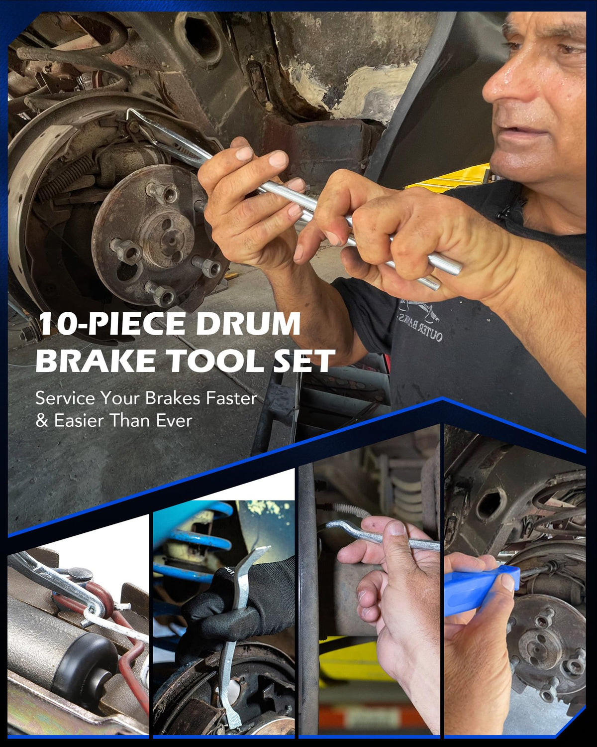 10pc Drum Brake Tool Kit with Spring Pliers and Adjusting Spoons Set V773149