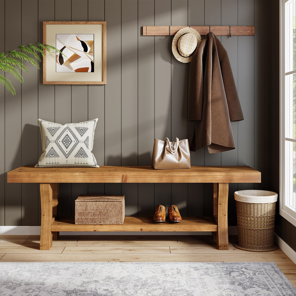 Brown Solid Wood Entryway Bench P93812