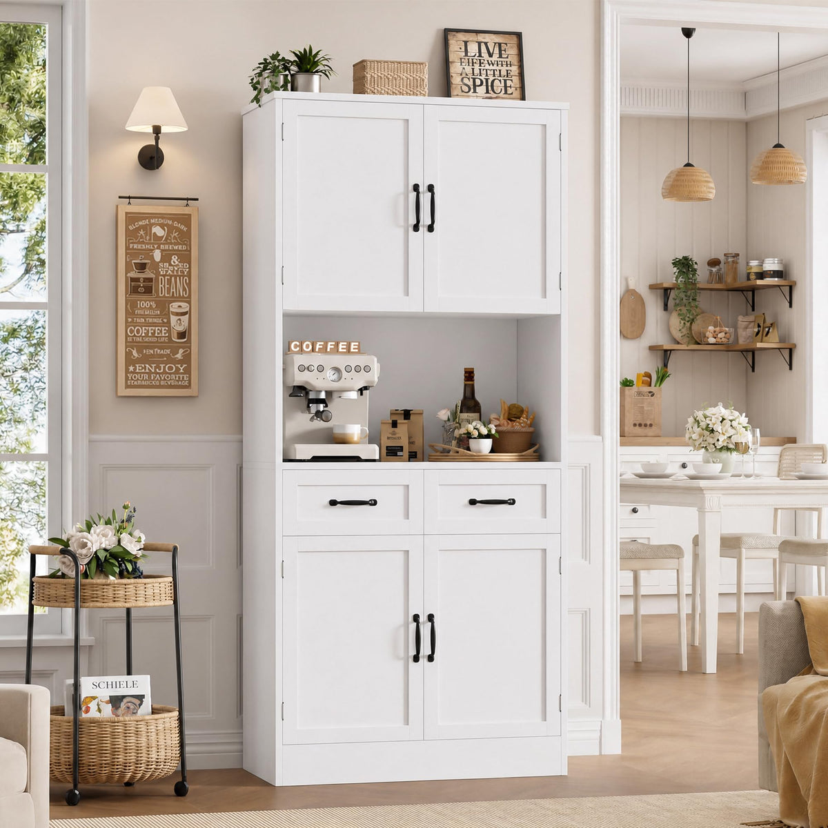 White Tall Wood Kitchen Pantry Storage Cabinet A691