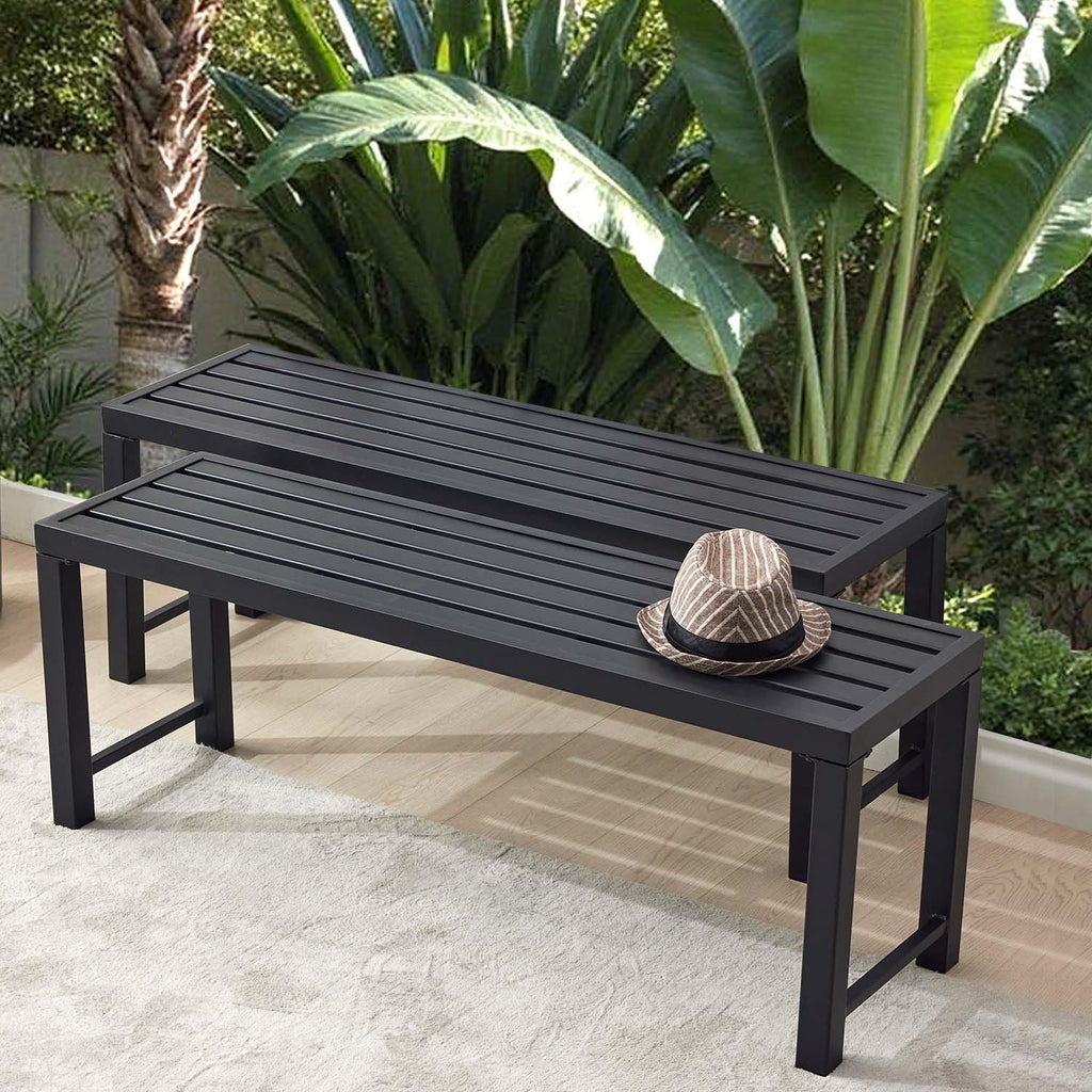 Black Set of 2 Metal Outdoor Backless Bench Y416
