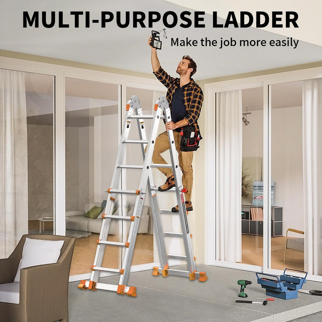 11FT Multi Position Aluminum Folding Ladder with Tool Tray B8951