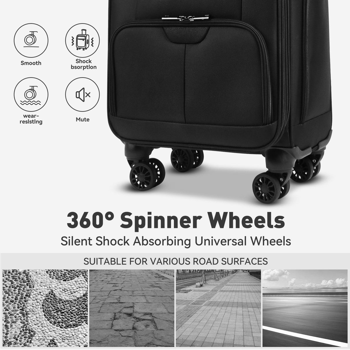 16 Inch Underseat Carry on Luggage with Wheels Black F3587