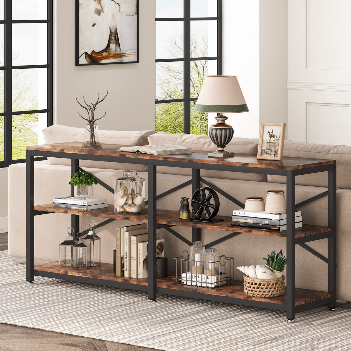 70.9 Inch 3-Tier Console Table with Storage Shelves N597