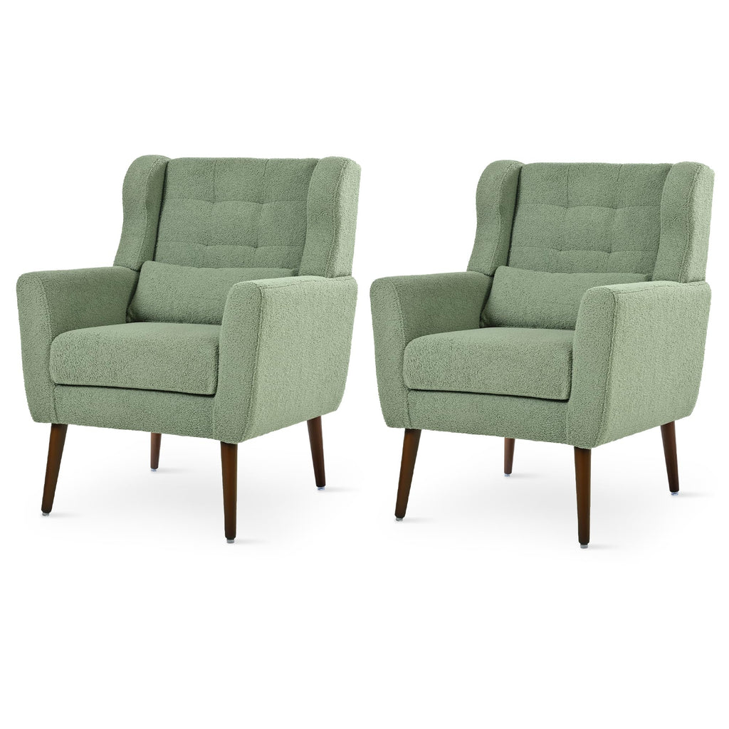 Green Teddy Upholstered Armchair Set of 2 with Lumbar Pillow S488