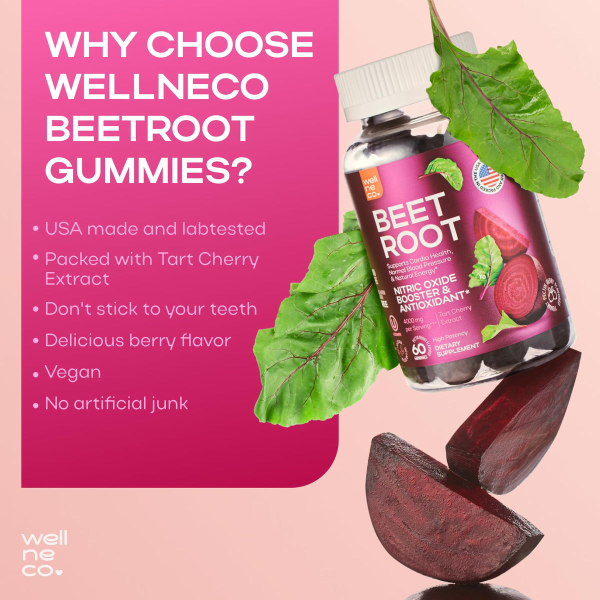 Beet Root Gummies with Tart Cherry, 60 Pcs F778634
