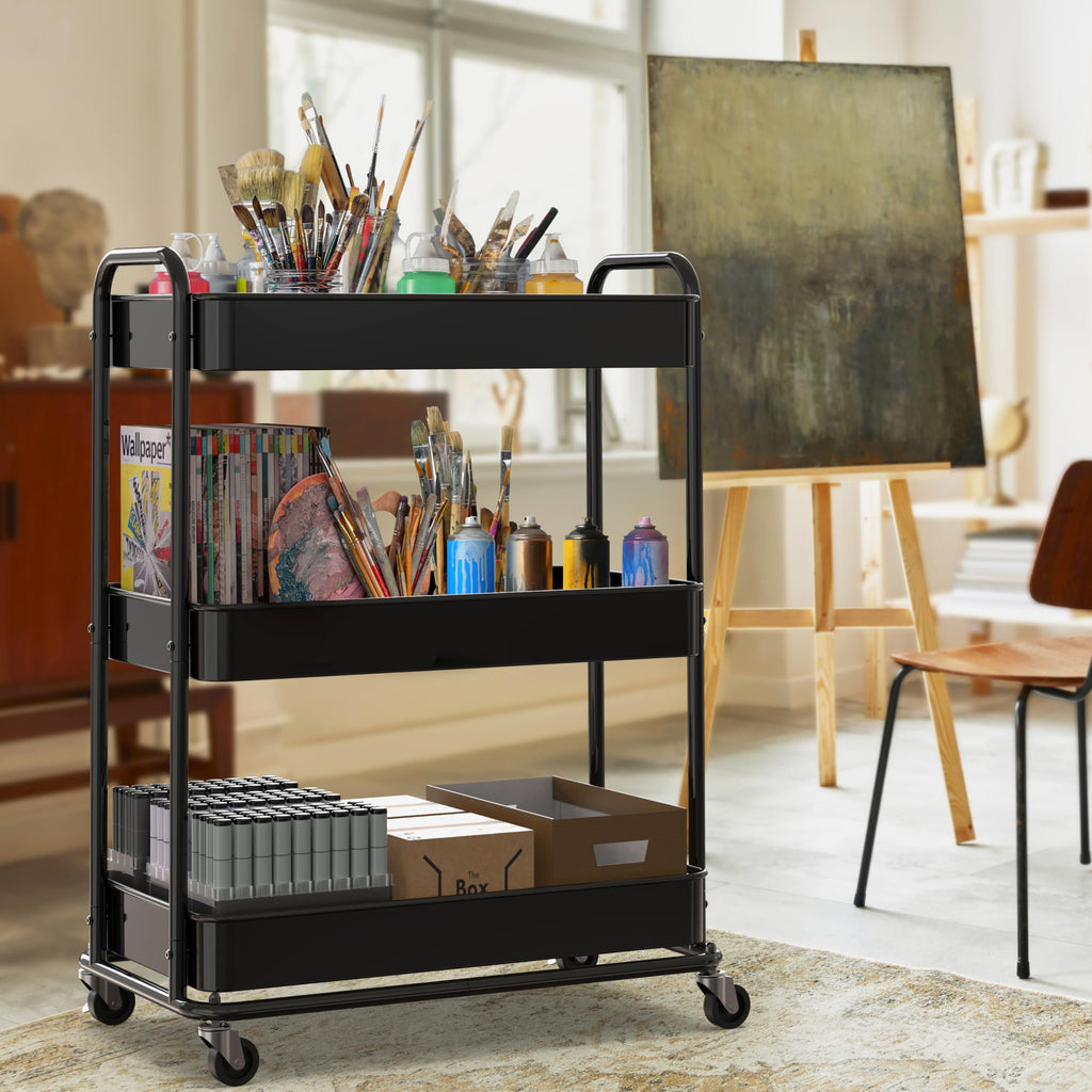 26" 3-Tier Metal Utility Cart, Black G9878