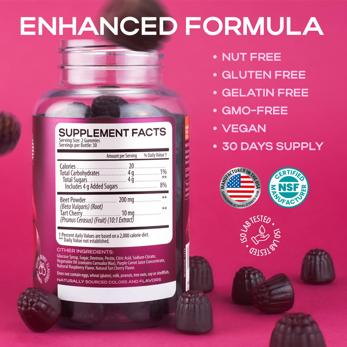 Beet Root Gummies with Tart Cherry, 60 Pcs F778634