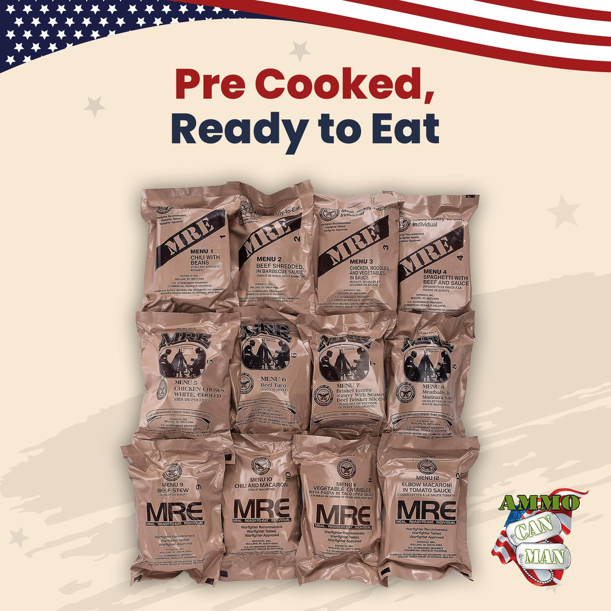 US Military MRE Case Menus 1-12 F4293