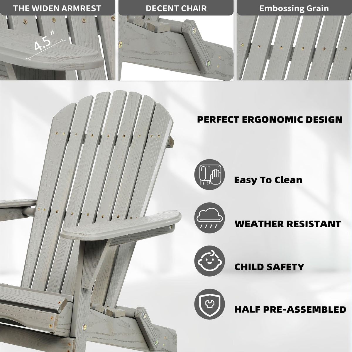 Wood Folding Adirondack Chair Set of 2 Solid Cedar L4082