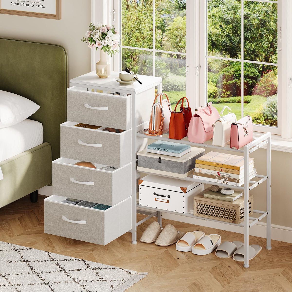 White 4 Drawer Fabric Dresser U577