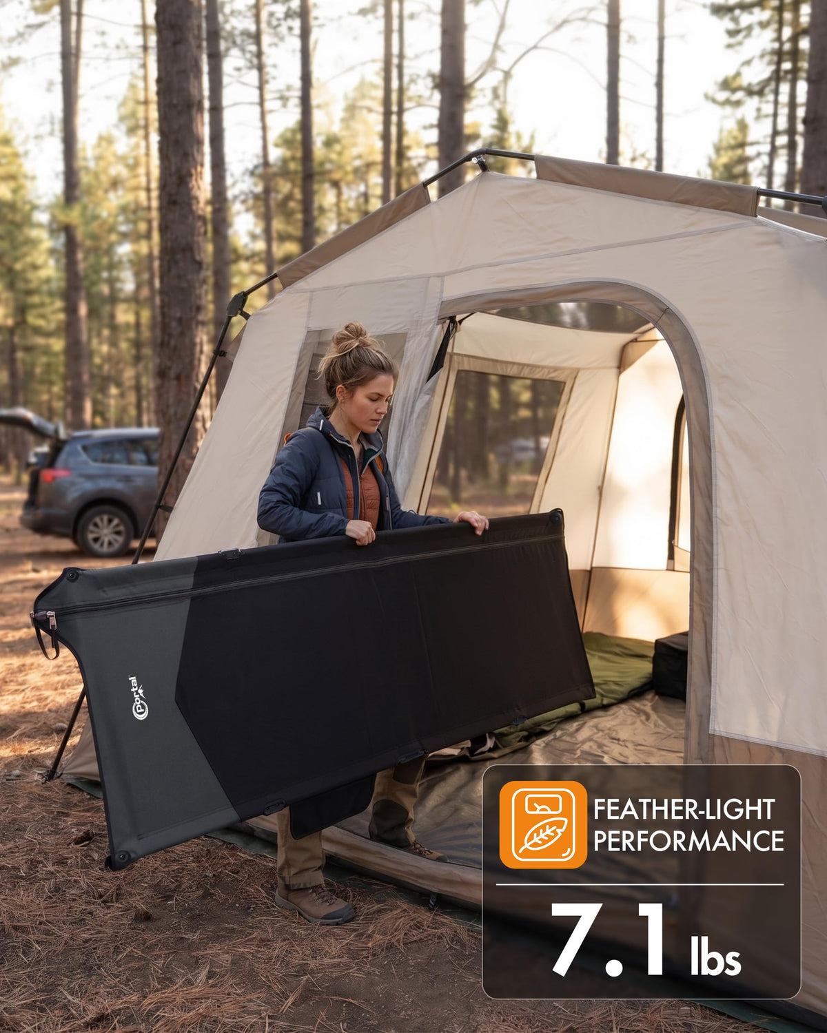 Ultra-Light 7.1 lbs Foldable Camping Cot with Side Pocket F233567