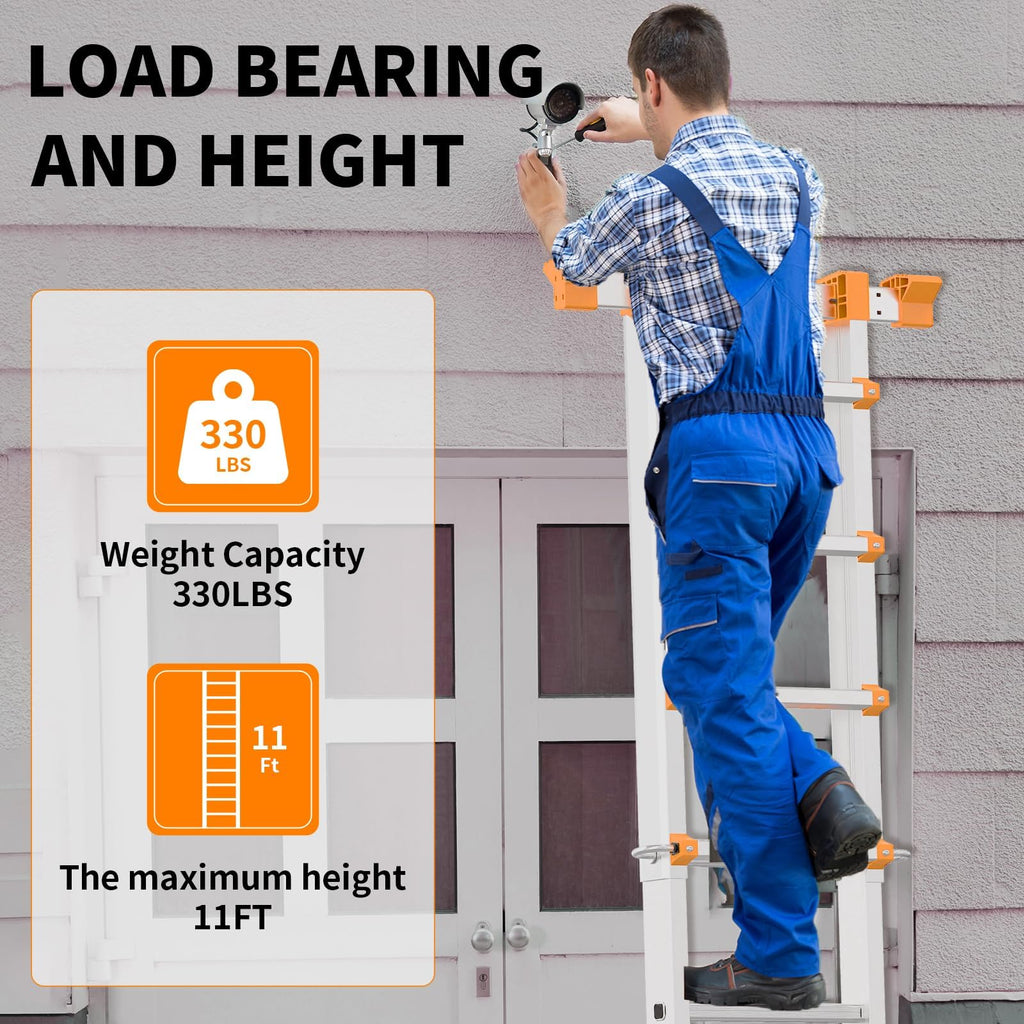 11FT Multi Position Aluminum Folding Ladder with Tool Tray B8951