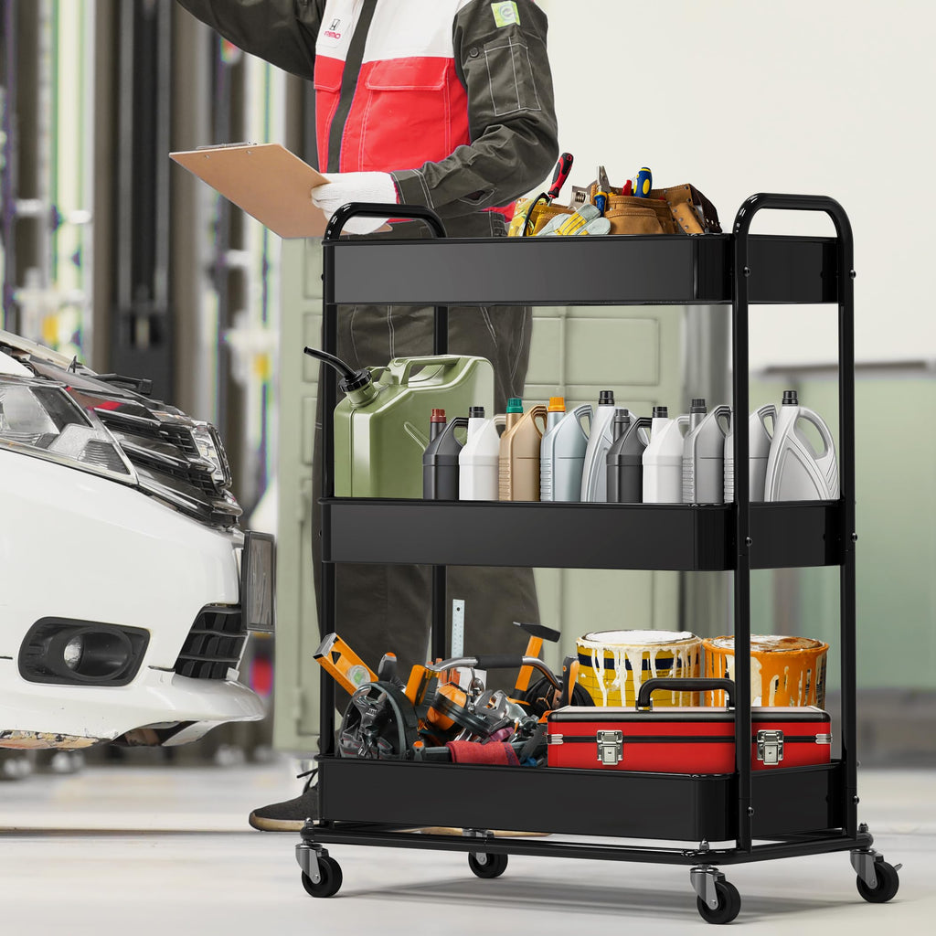 26" 3-Tier Metal Utility Cart, Black G9878