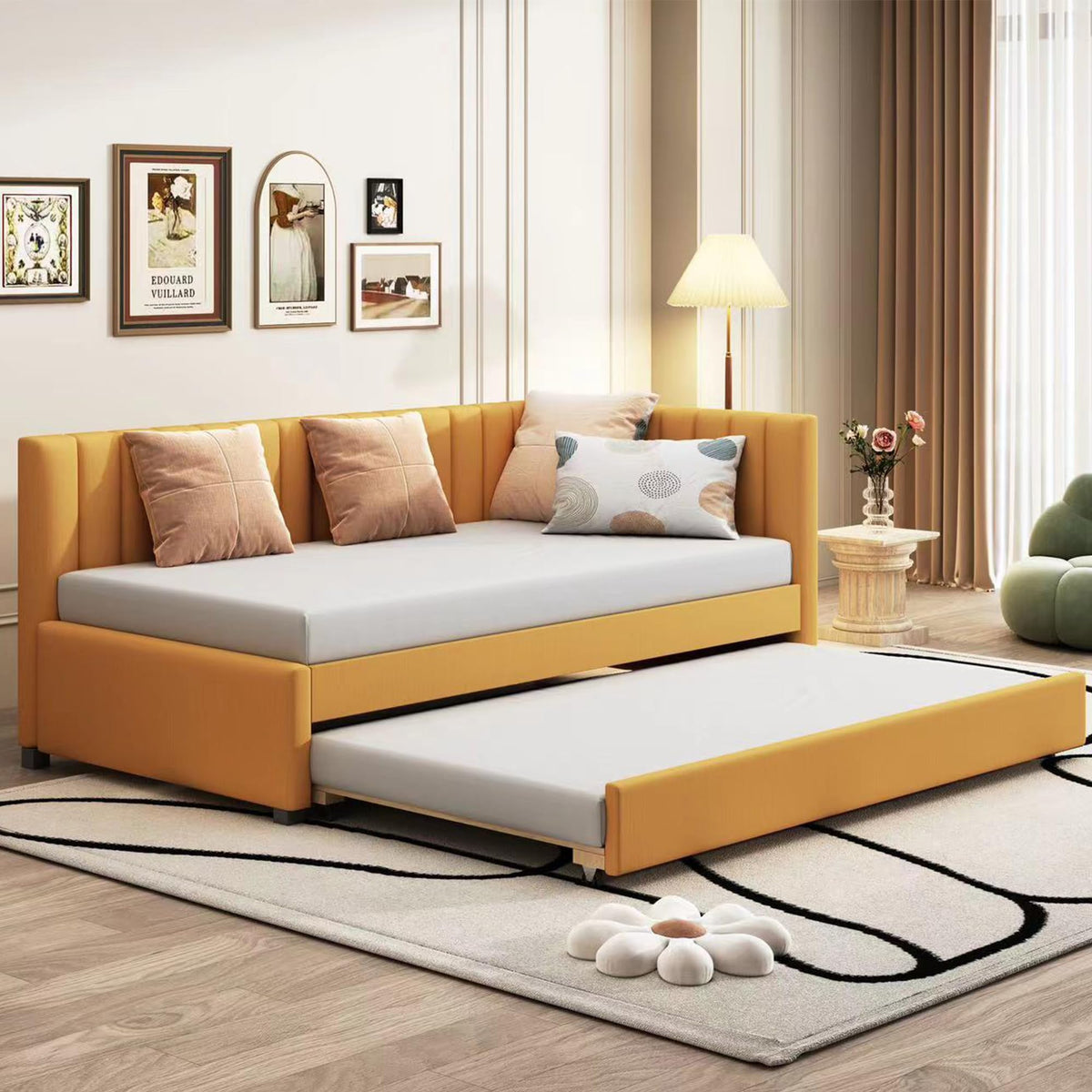 Twin Size Linen Upholstered Daybed with Trundle P871526