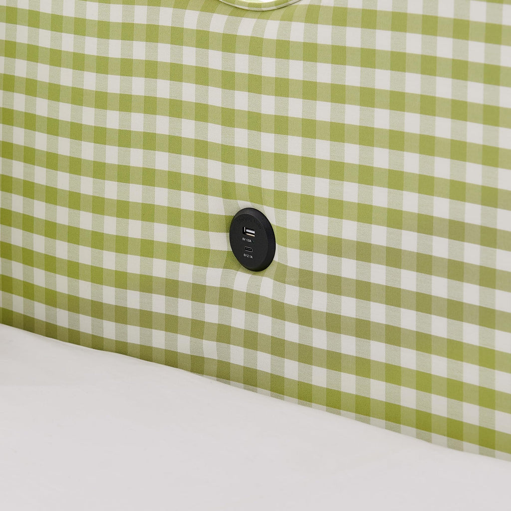 Green Gingham Full to King Upholstered Daybed with Trundle V588155