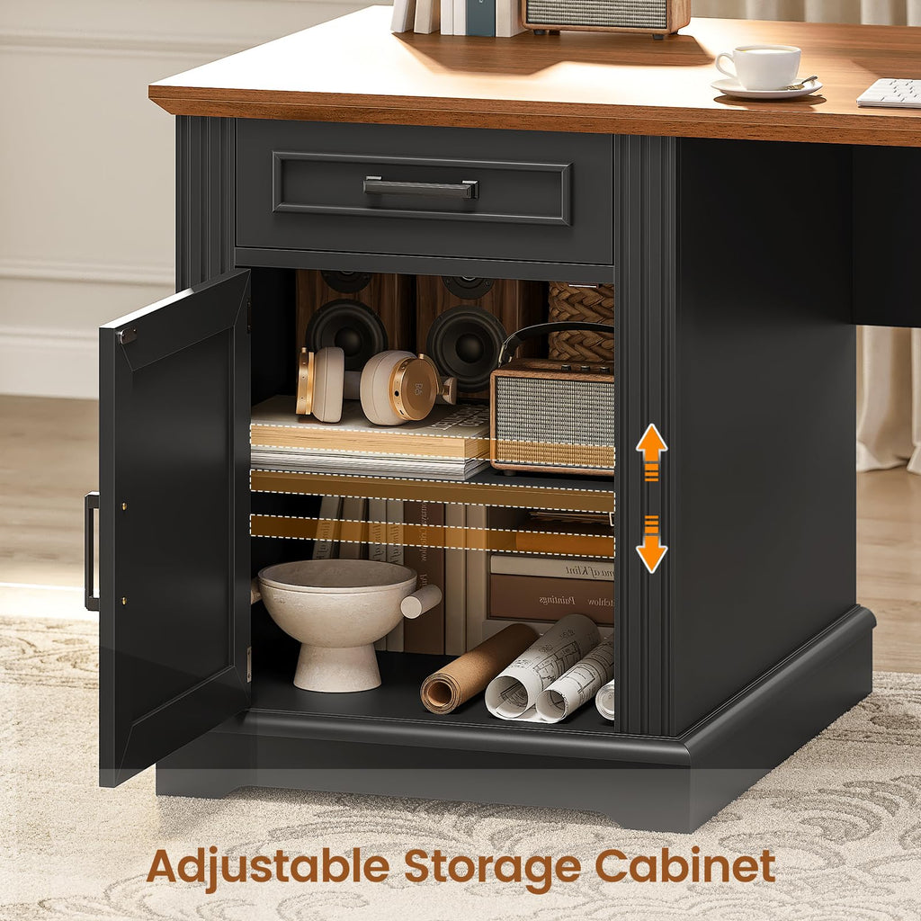 69" L Shaped Desk with Drawers and Storage Cabinet T190191