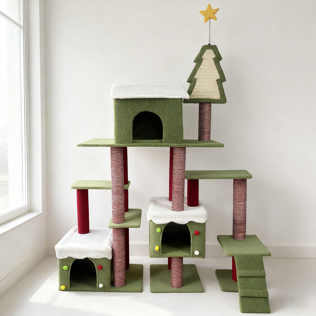 60 Inch Extra Large Cat Tree with 3 Condos and Climbing Ladder Z58167