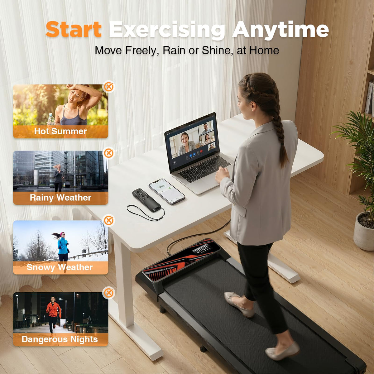 2.5HP Portable Compact Treadmill with Incline and Remote U42630