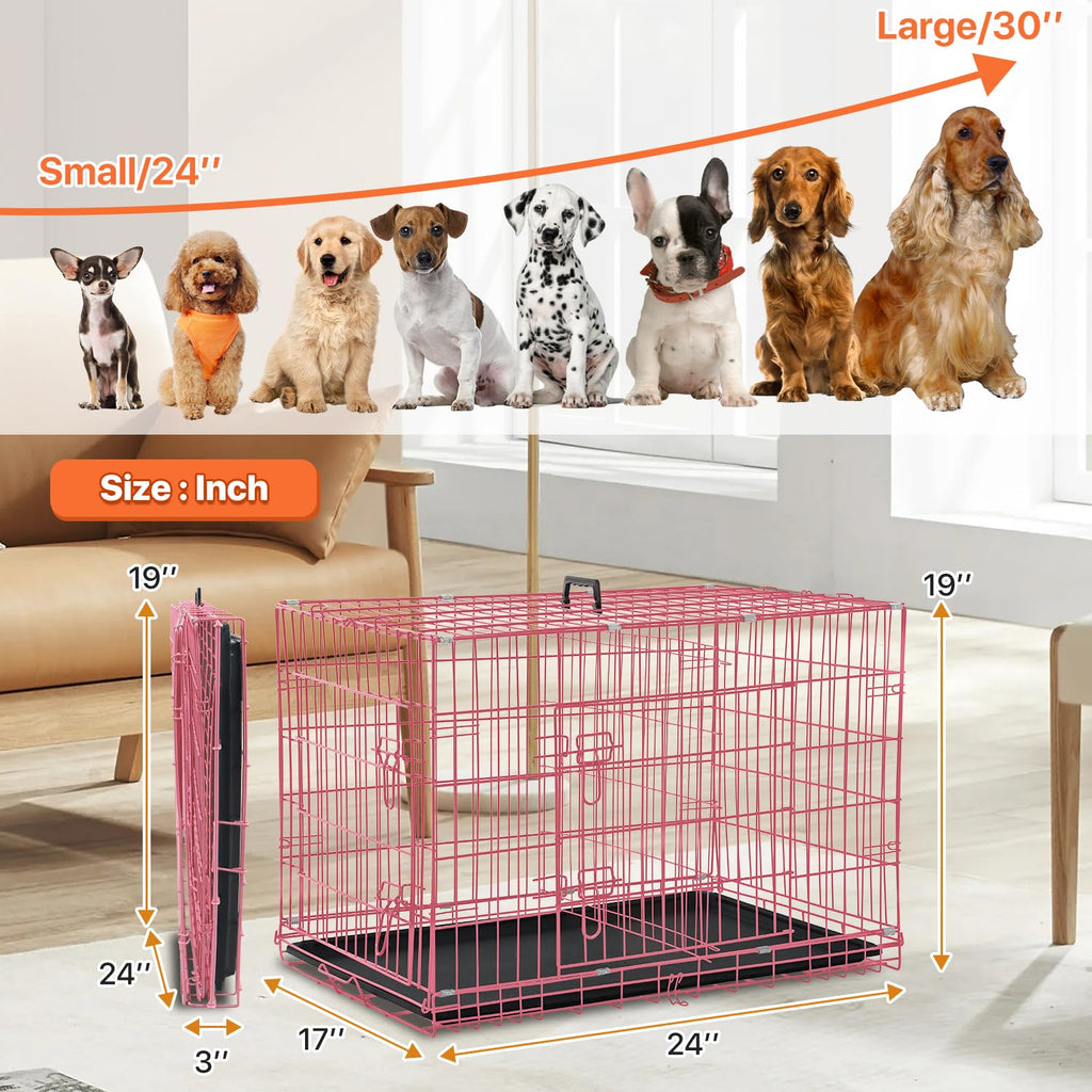 Folding Metal Dog Crate with Tray & Divider E67073