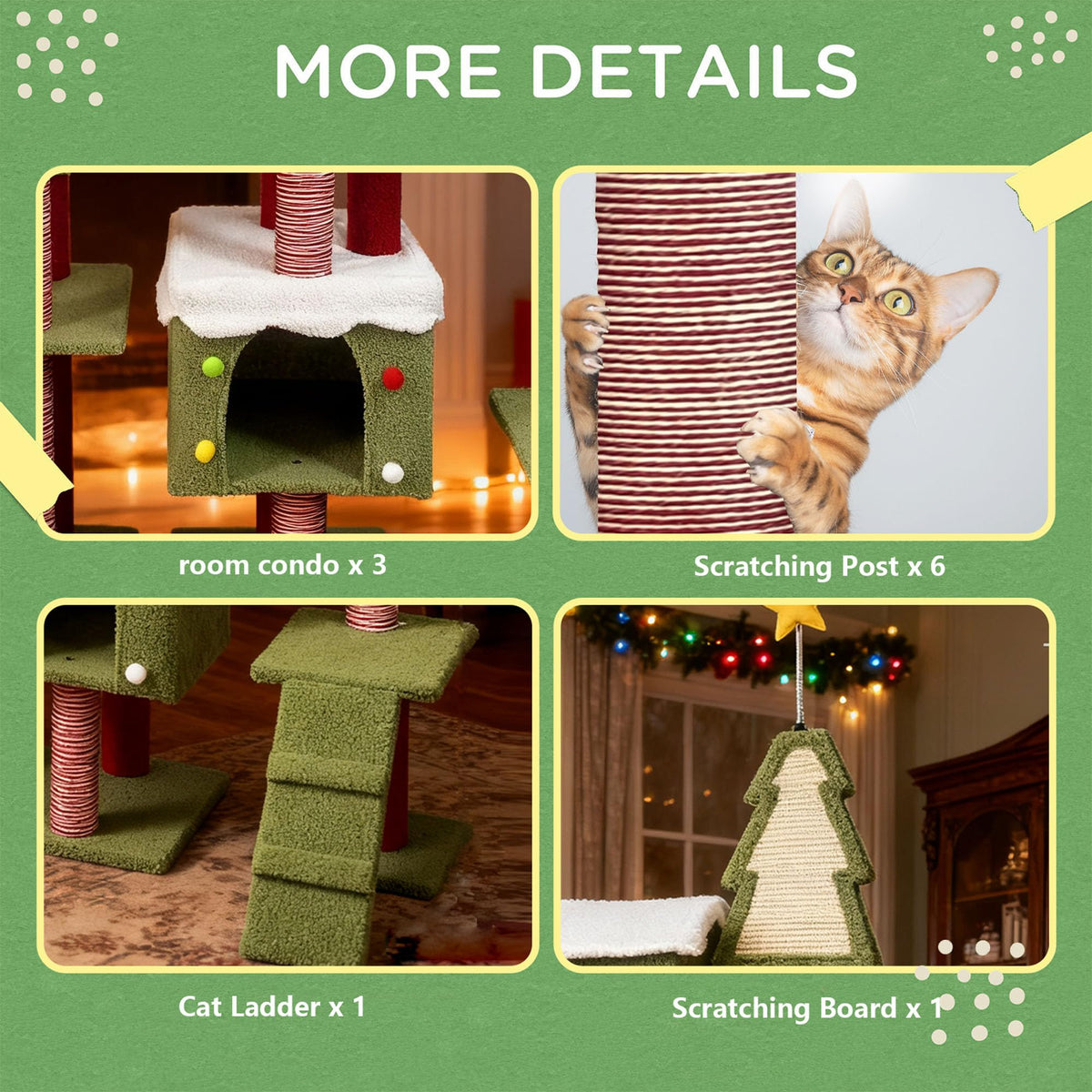 60 Inch Extra Large Cat Tree with 3 Condos and Climbing Ladder Z58167