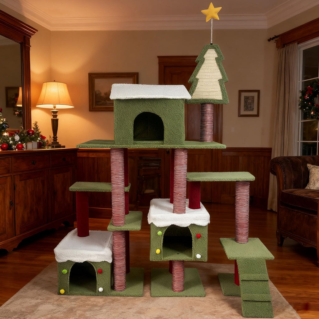 60 Inch Extra Large Cat Tree with 3 Condos and Climbing Ladder Z58167