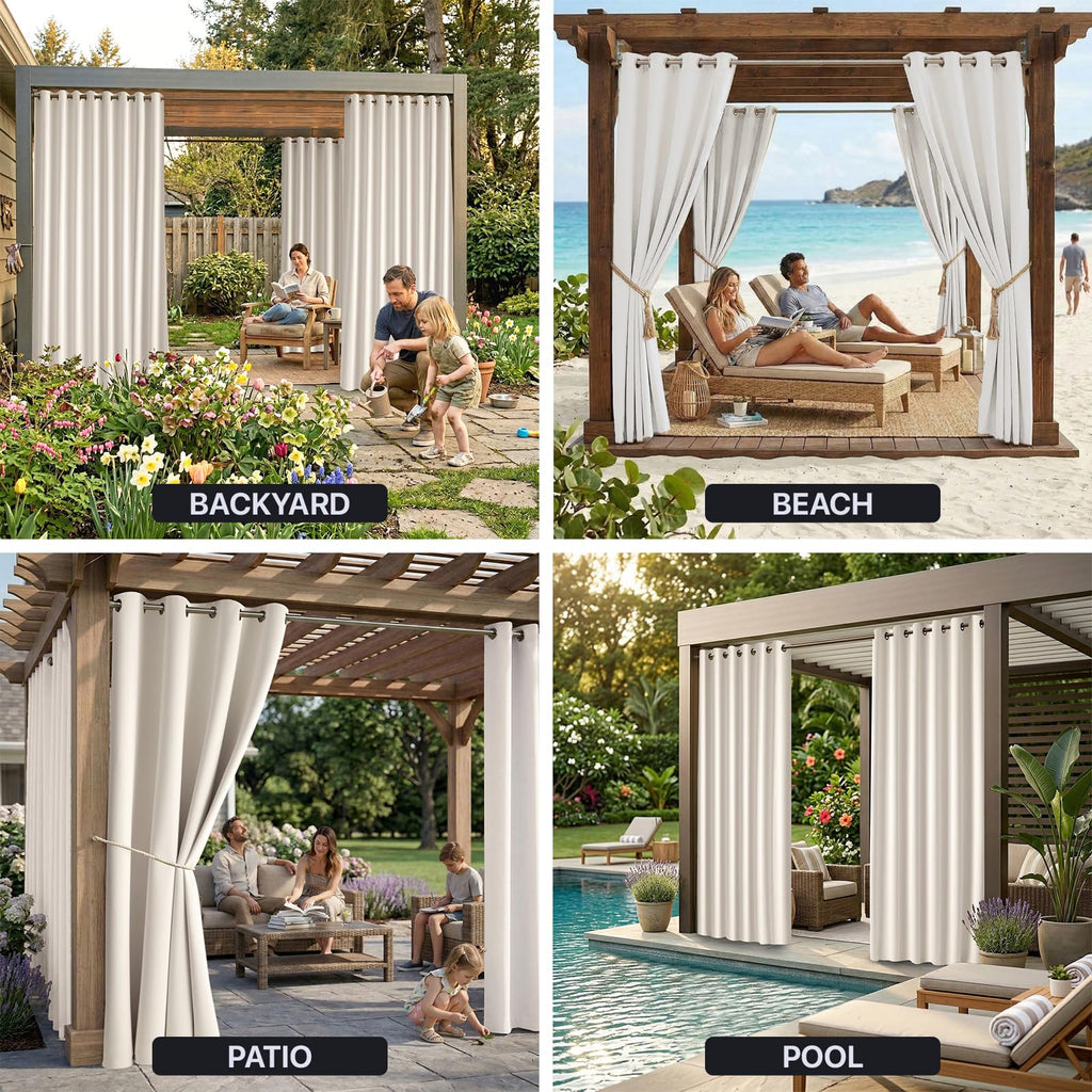 W52 x L108 Weather-resistant Grommet Top Curtains (2 Panels) T970