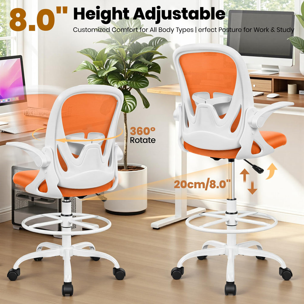 Tall Ergonomic Drafting Chair with Flip-up Armrests and Footrest Ring W83952