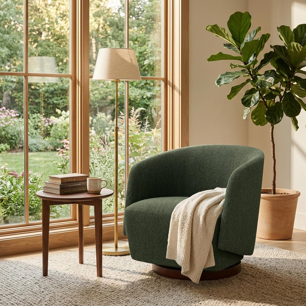 Boucle Swivel Accent Chairs Set of 2 Green T32566