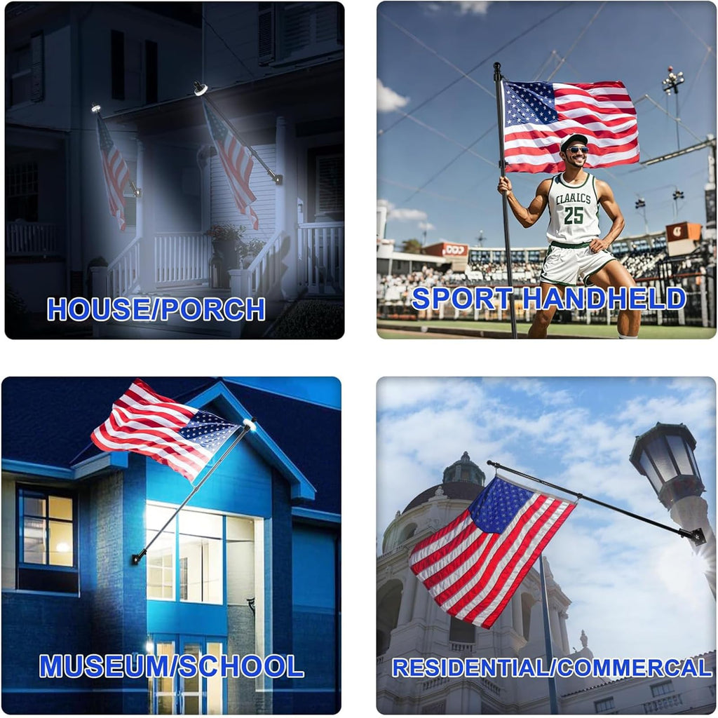 5FT Black Stainless Steel Flag Pole Kit with Solar Light and American Flag I718018