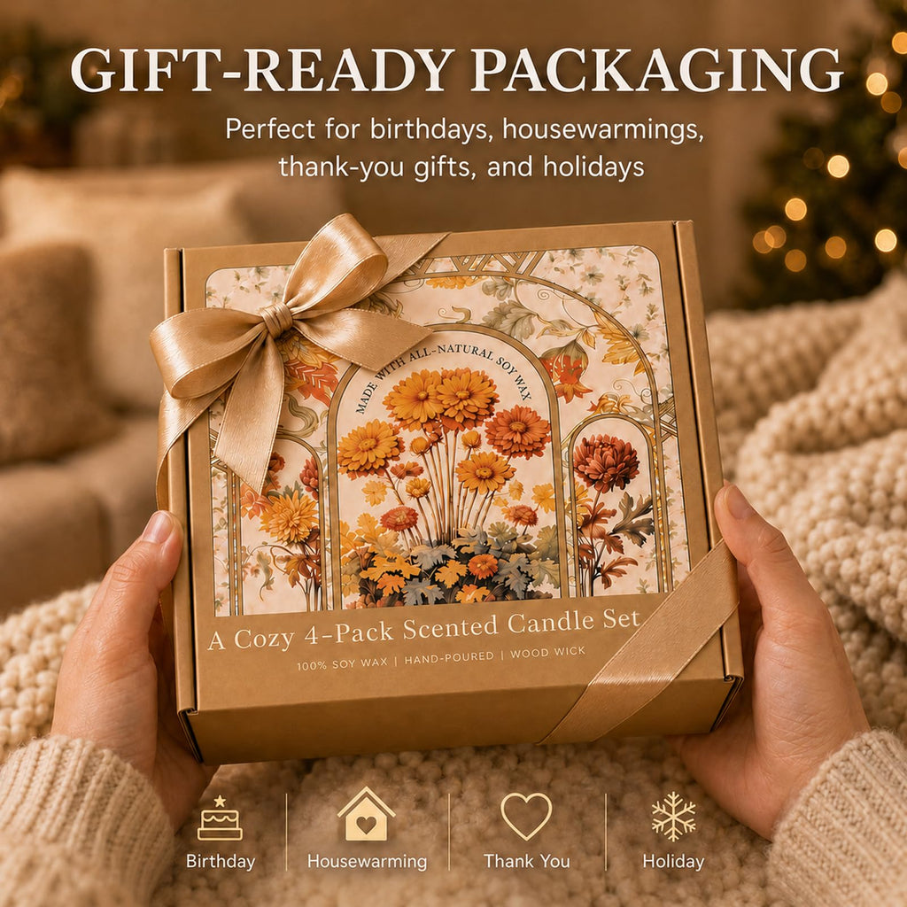 4 Pack Scented Candle Set with Wooden Wick W948