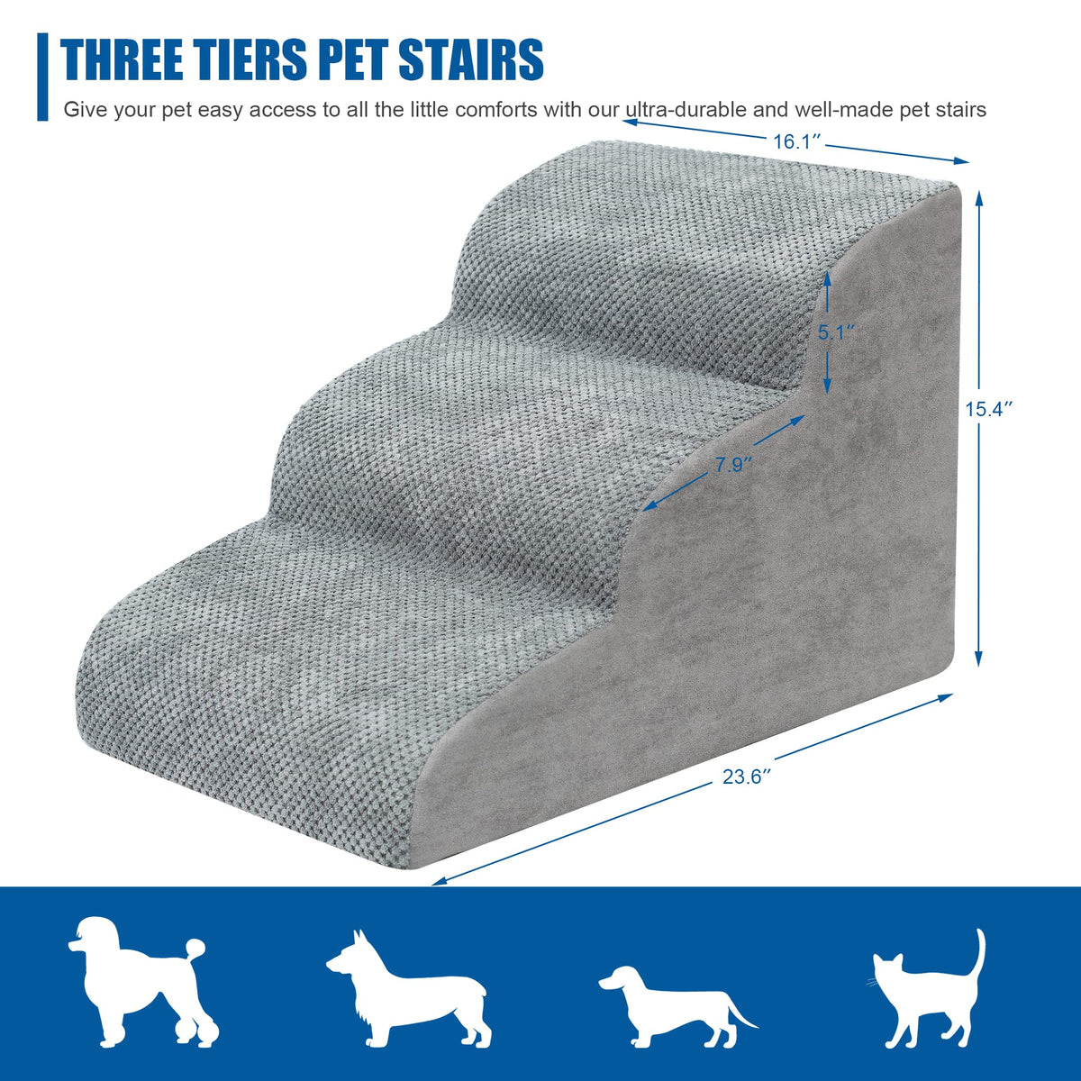 High Density Foam Dog Stairs 3 Steps Grey C984898