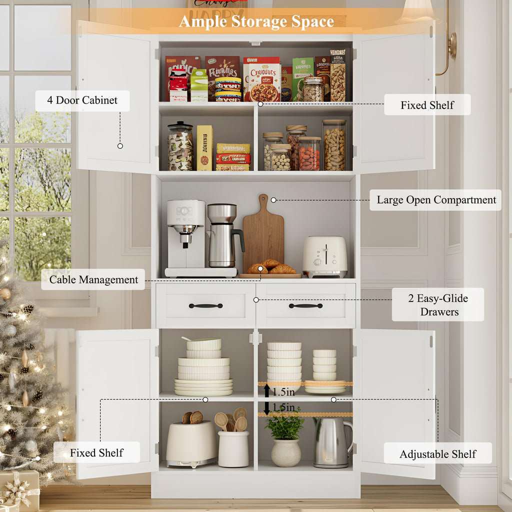 White Tall Wood Kitchen Pantry Storage Cabinet A691