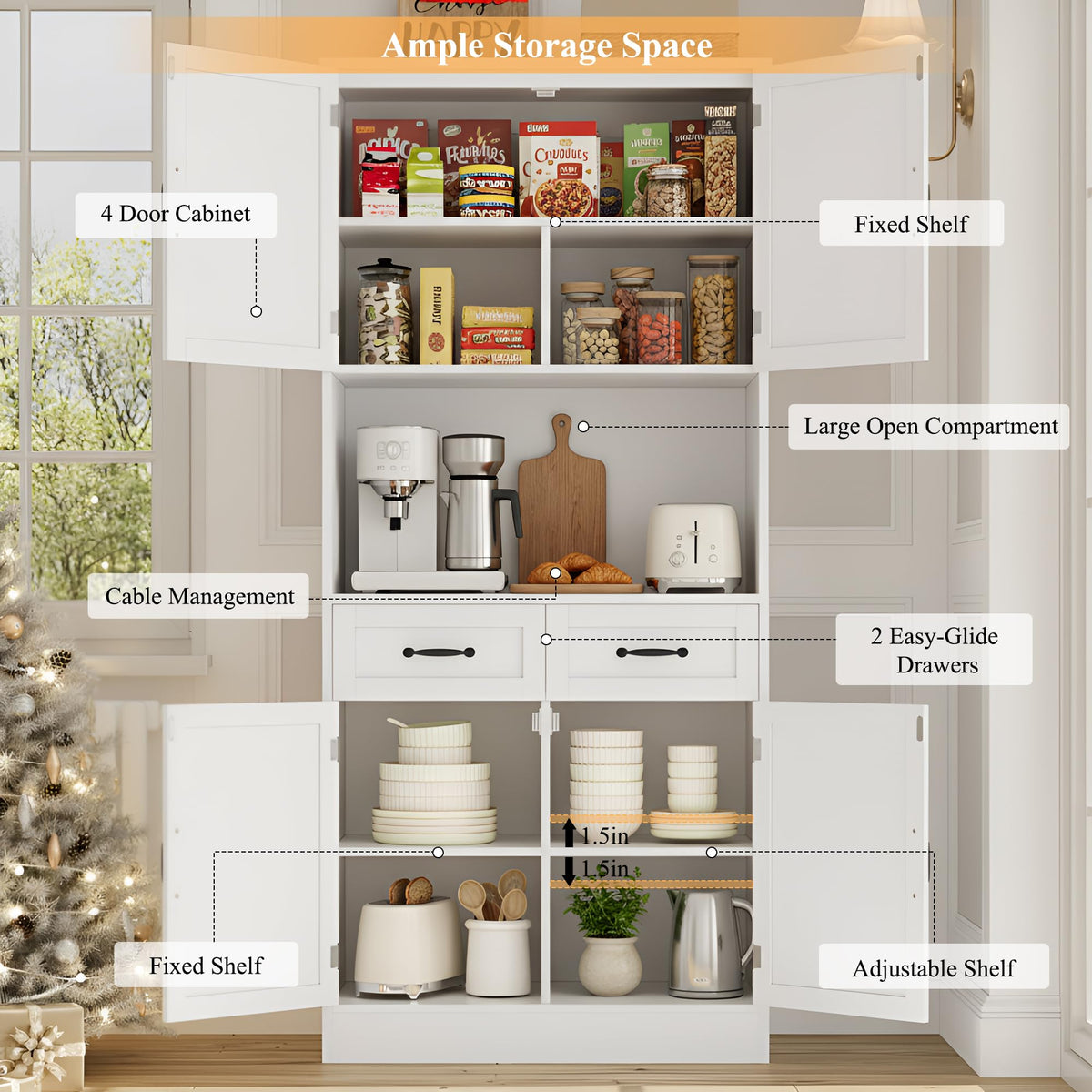 White Tall Wood Kitchen Pantry Storage Cabinet A691