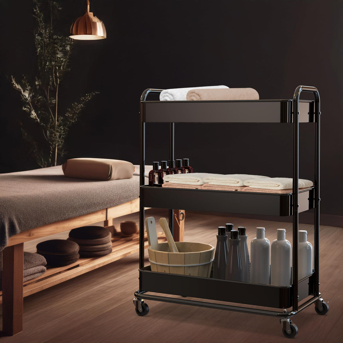 26" 3-Tier Metal Utility Cart, Black G9878