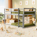 Low Twin Over Twin Wooden Bunk Bed with Ladder and Guardrails D48941