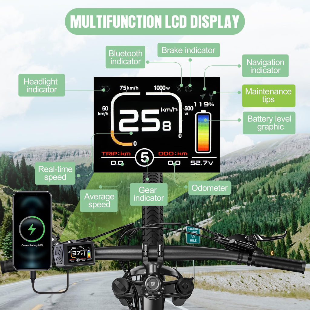 48V 1000W Ebike Conversion Kit with TFT Display and Battery F90620