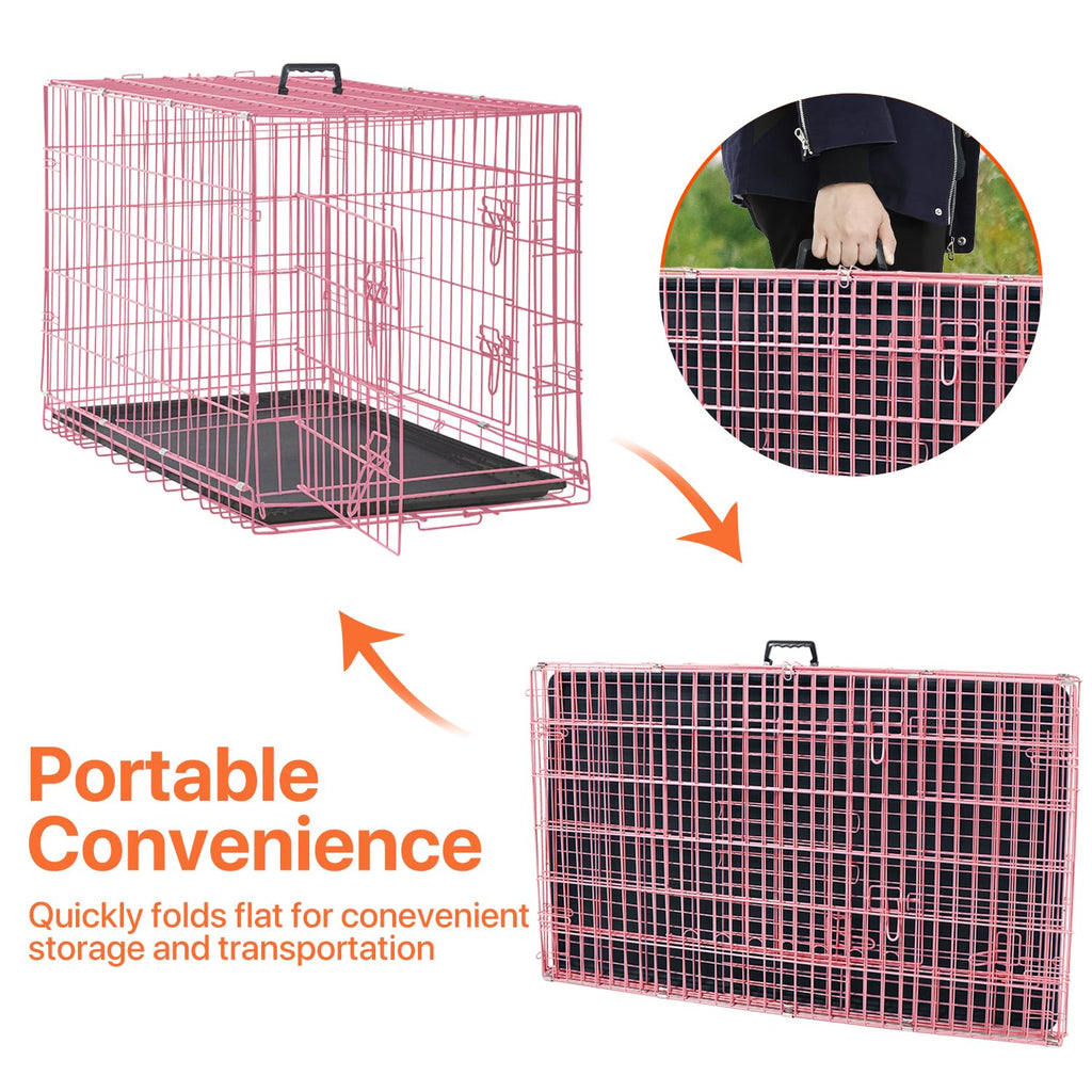 Folding Metal Dog Crate with Tray & Divider E67073