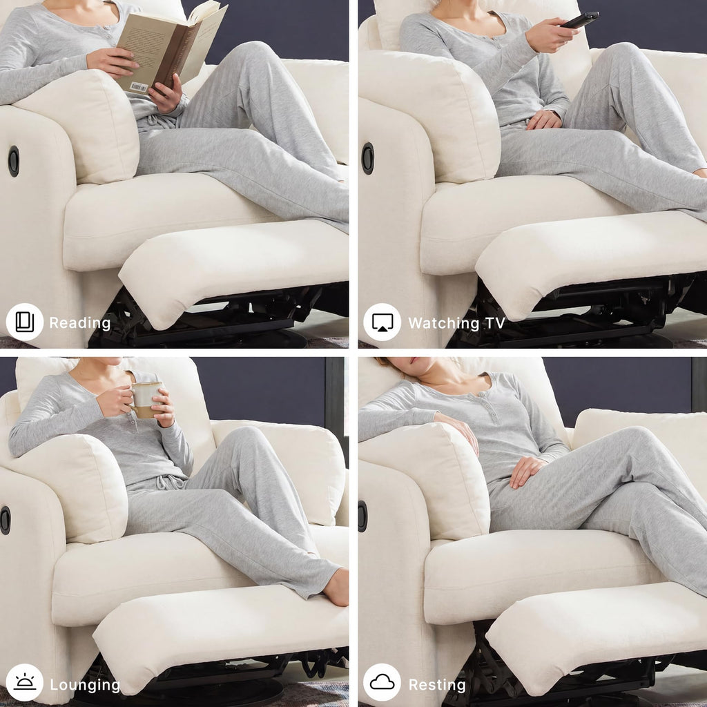 Beige Swivel Glider Recliner Rocking Chair Q75727