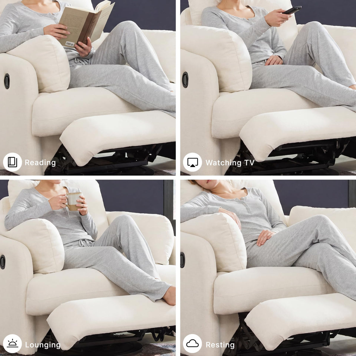 Beige Swivel Glider Recliner Rocking Chair Q75727