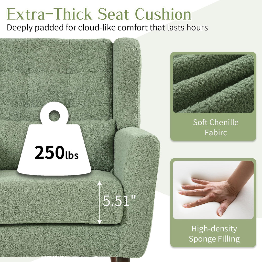Green Teddy Upholstered Armchair Set of 2 with Lumbar Pillow S488
