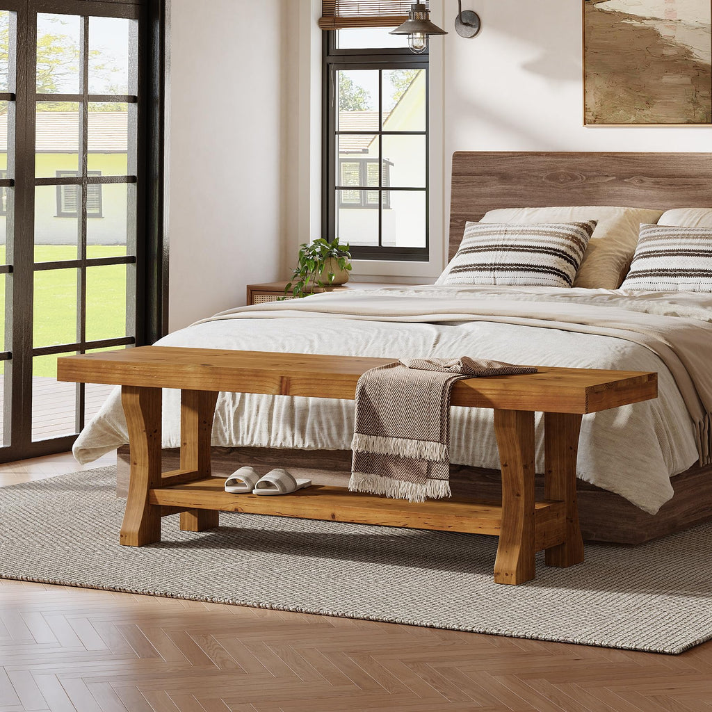 Brown Solid Wood Entryway Bench P93812