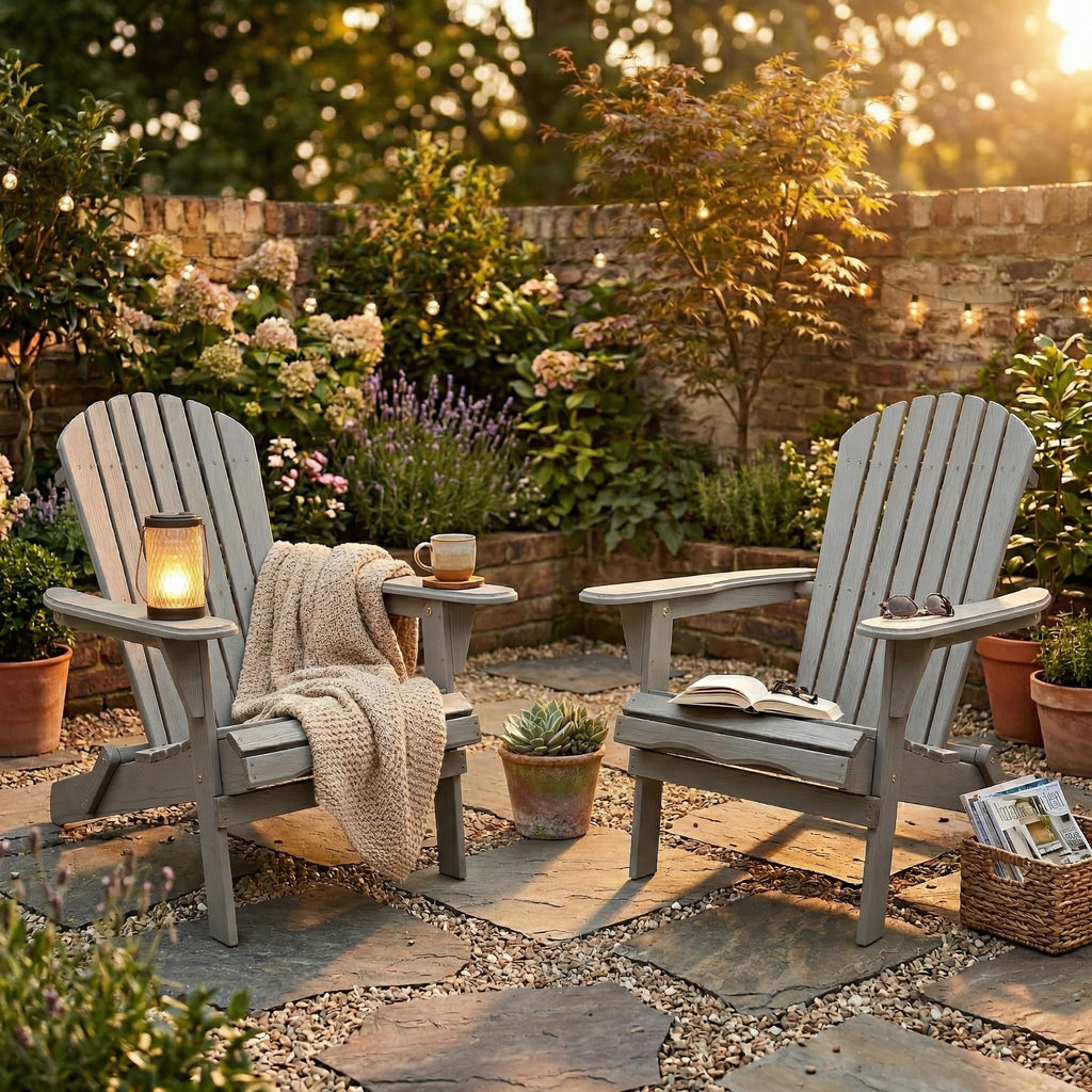 Wood Folding Adirondack Chair Set of 2 Solid Cedar L4082