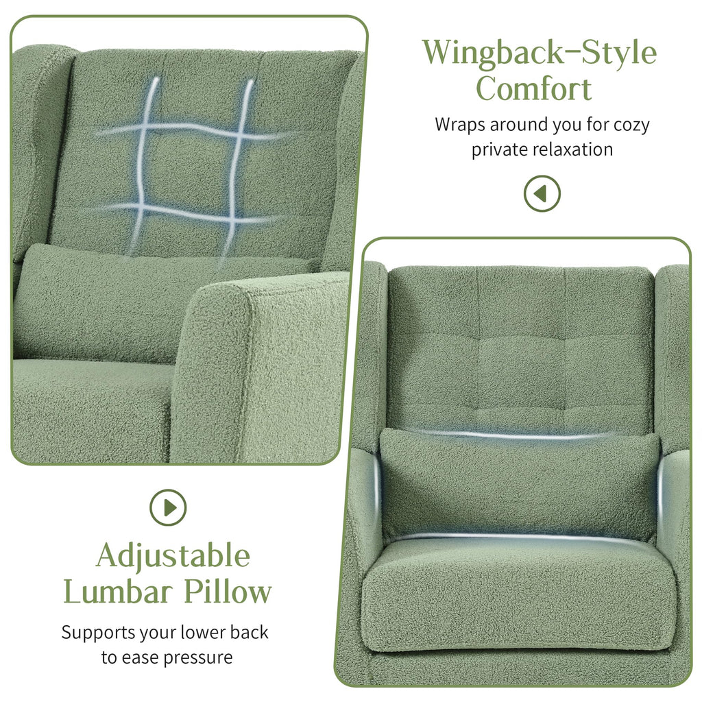 Green Teddy Upholstered Armchair Set of 2 with Lumbar Pillow S488