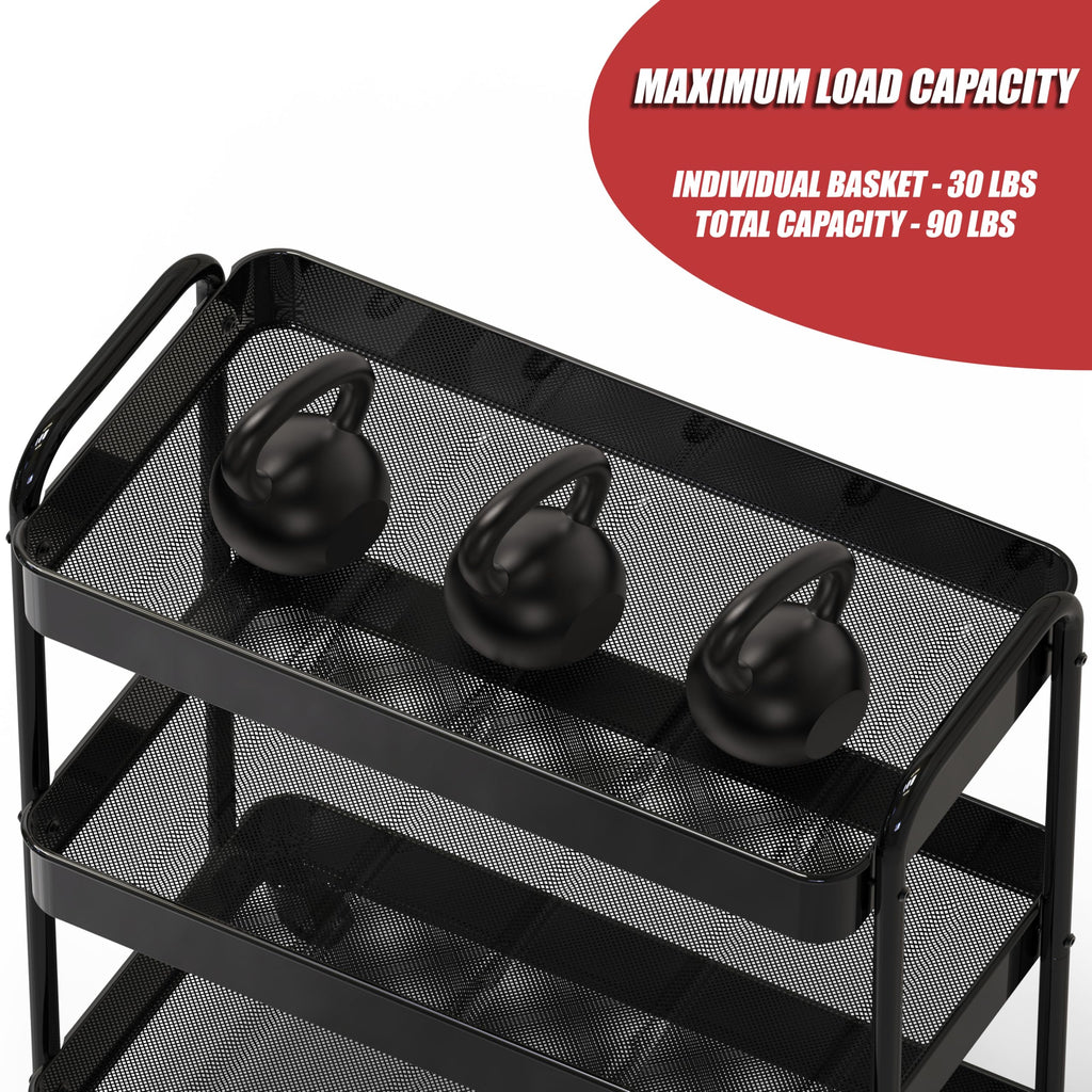 26" 3-Tier Metal Utility Cart, Black G9878