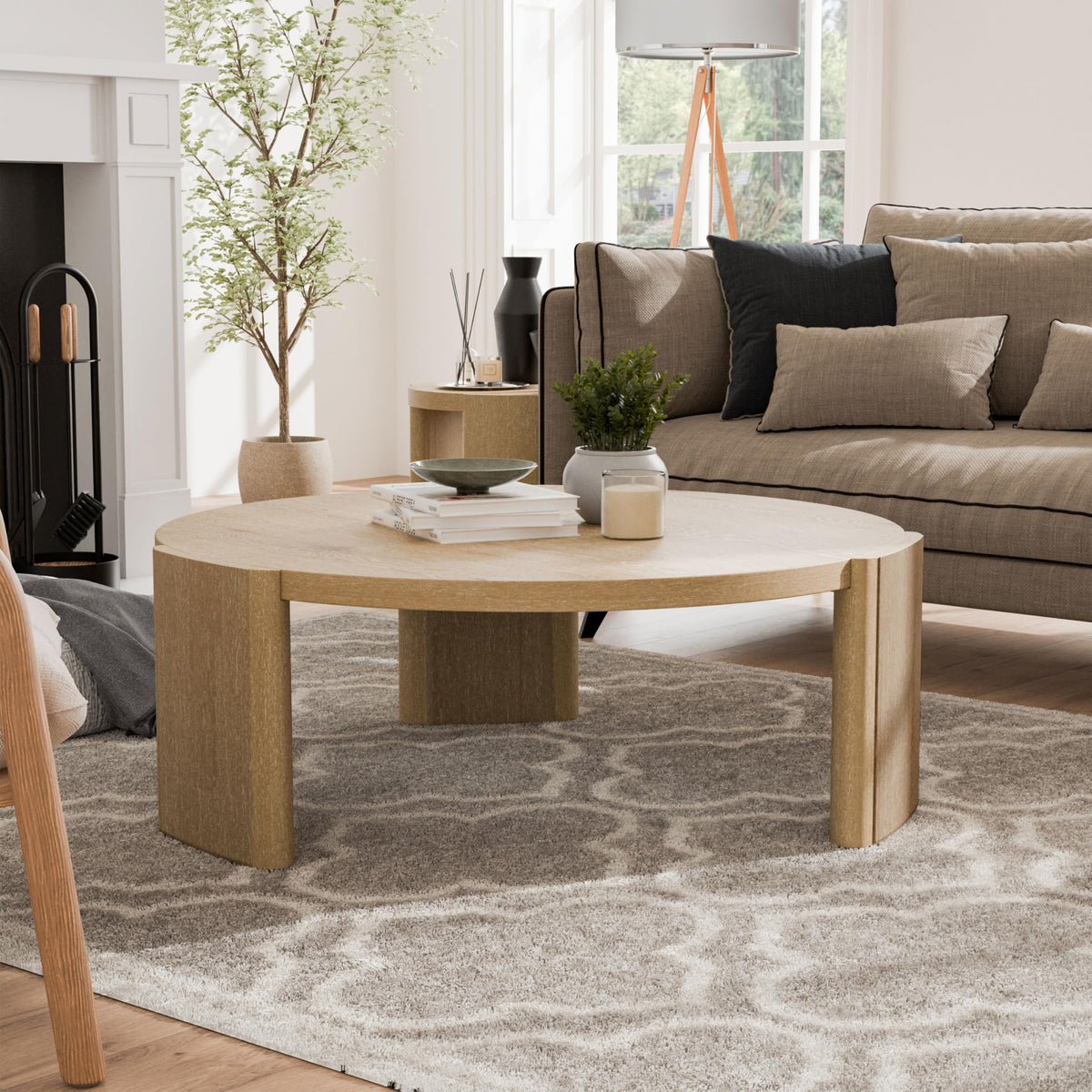 42” Round Oak Finish Wood Coffee Table X722964