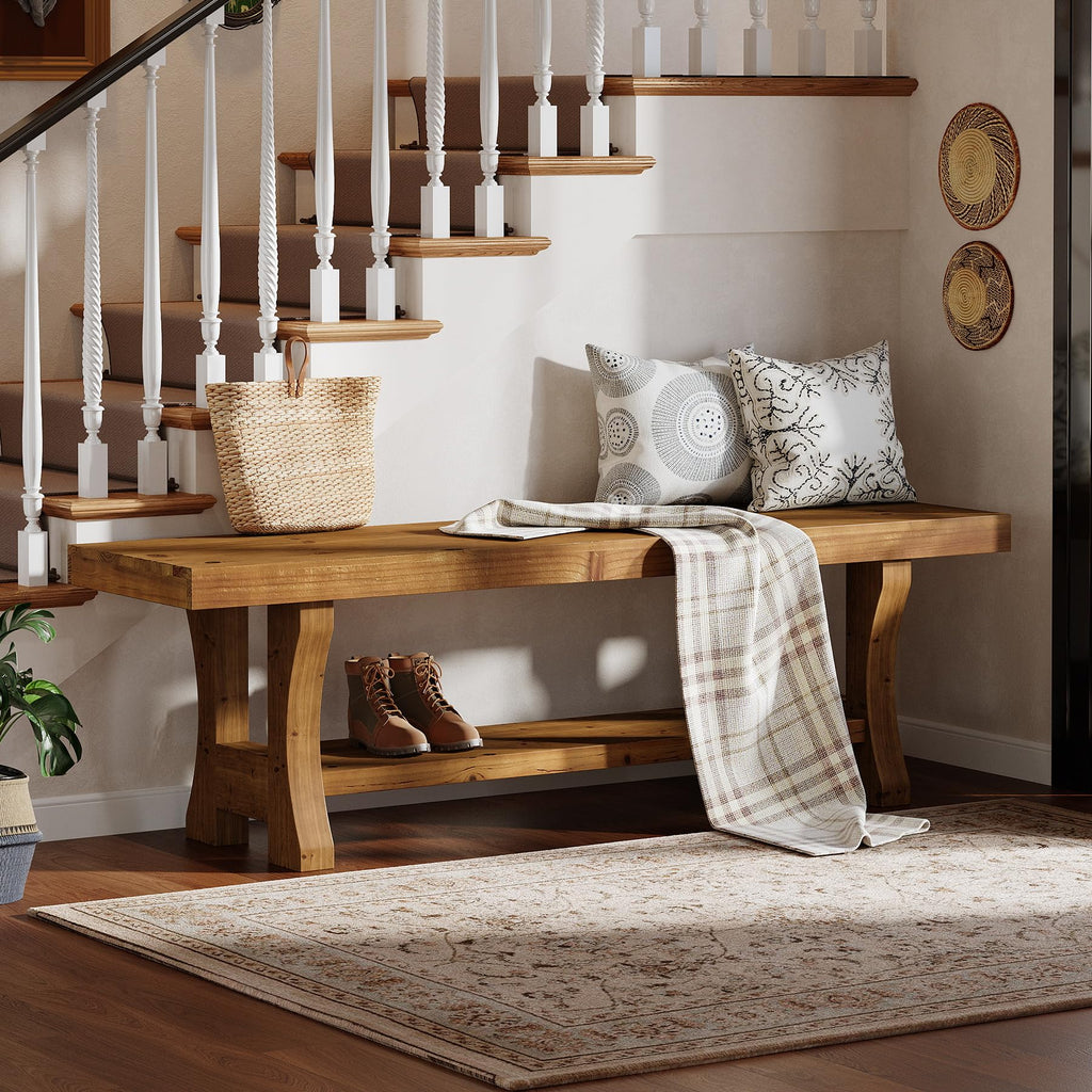 Brown Solid Wood Entryway Bench P93812