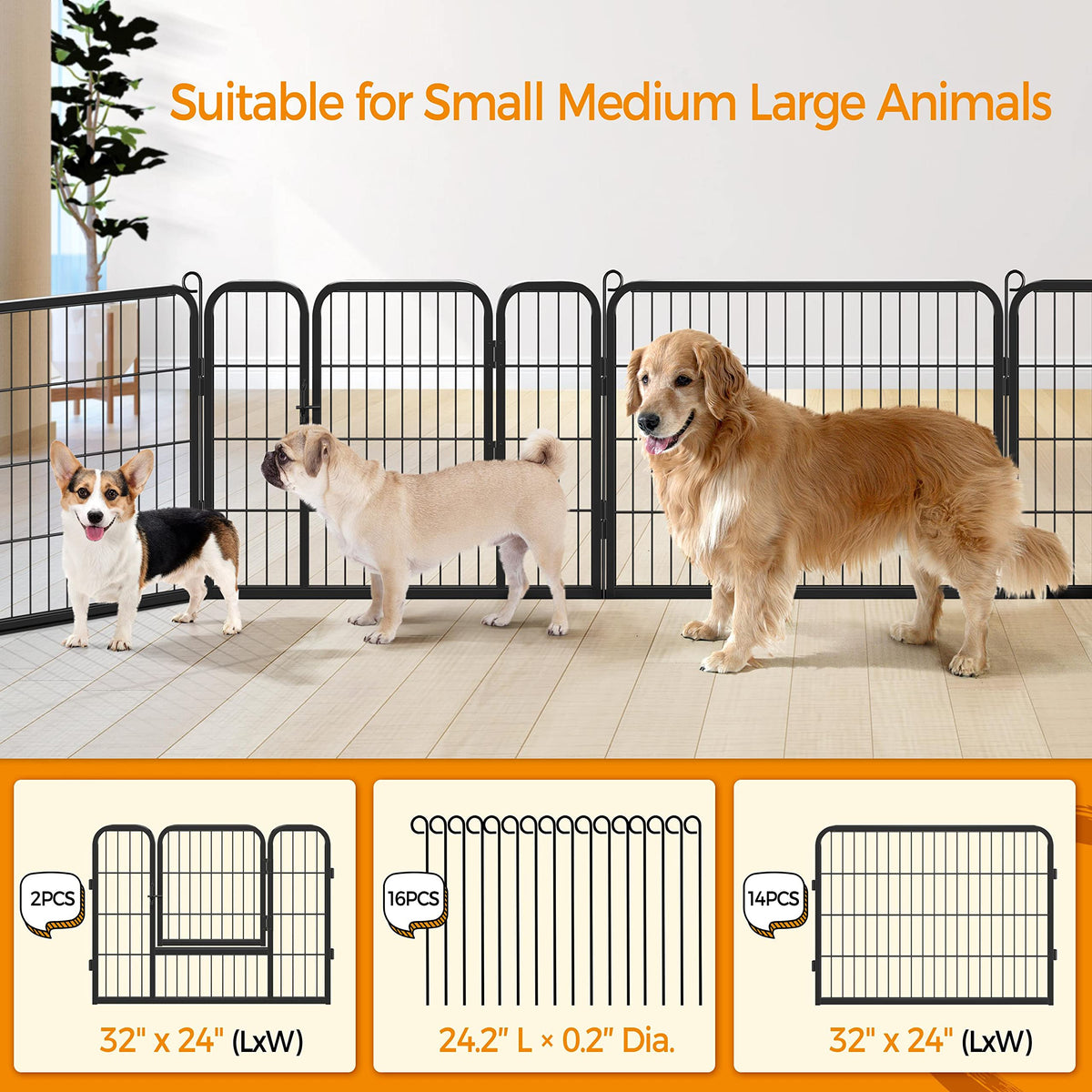 24" H 16-Panel Extra Wide Dog Playpen with Door J57203