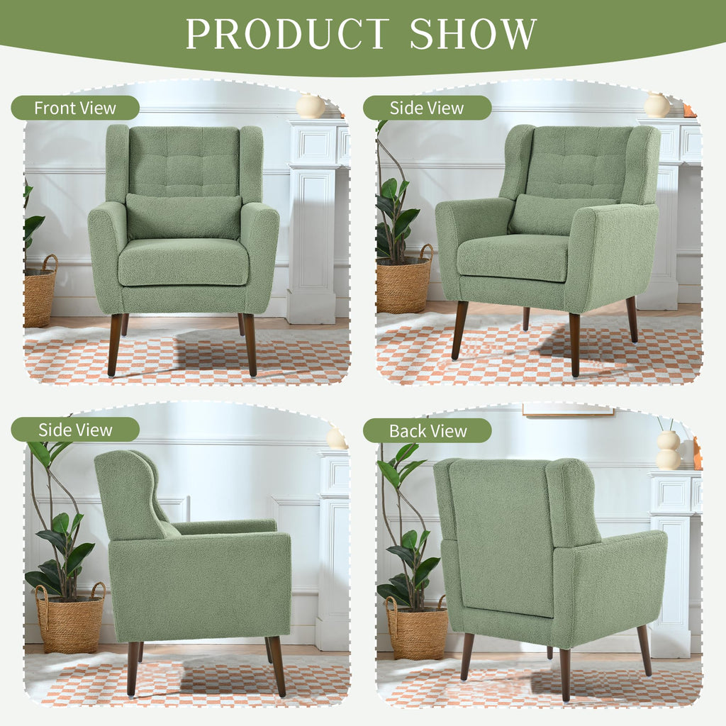 Green Teddy Upholstered Armchair Set of 2 with Lumbar Pillow S488