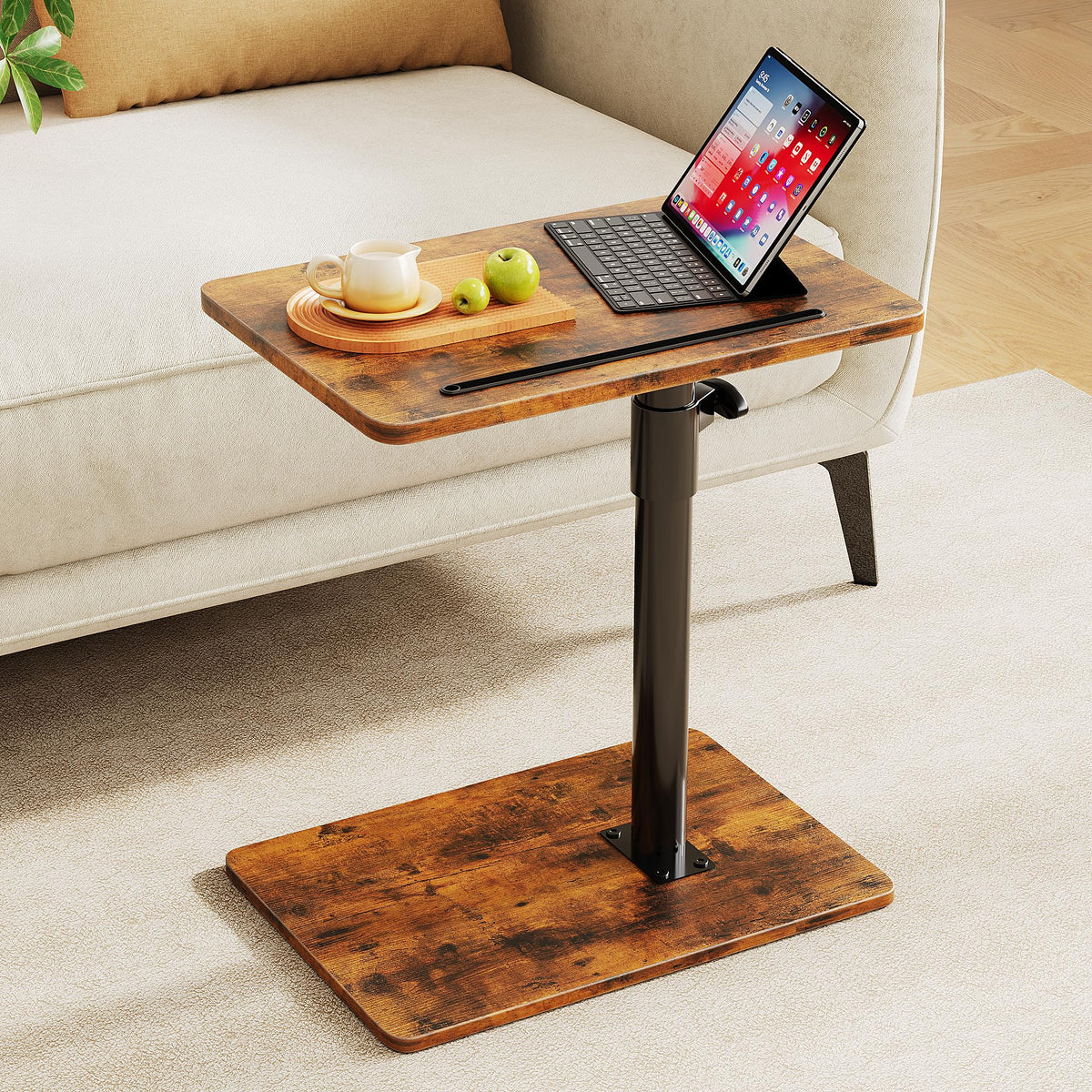 Height Adjustable Swivel C Shaped Side Table Set of 2 P7090